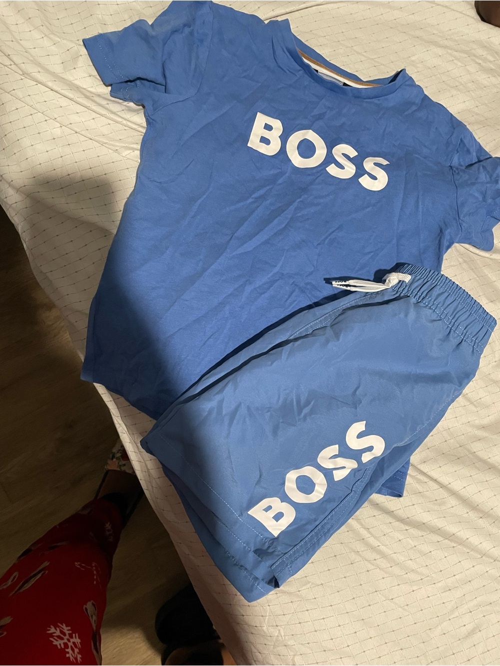 Boss Blue Tee and Shorts Set with White Logo